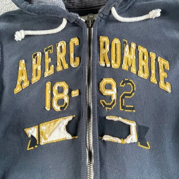 🔥Vintage Y2K Abercrombie & Fitch Spell out Faded Distressed Zip Up Mens Hoodie - Picture 5 of 16